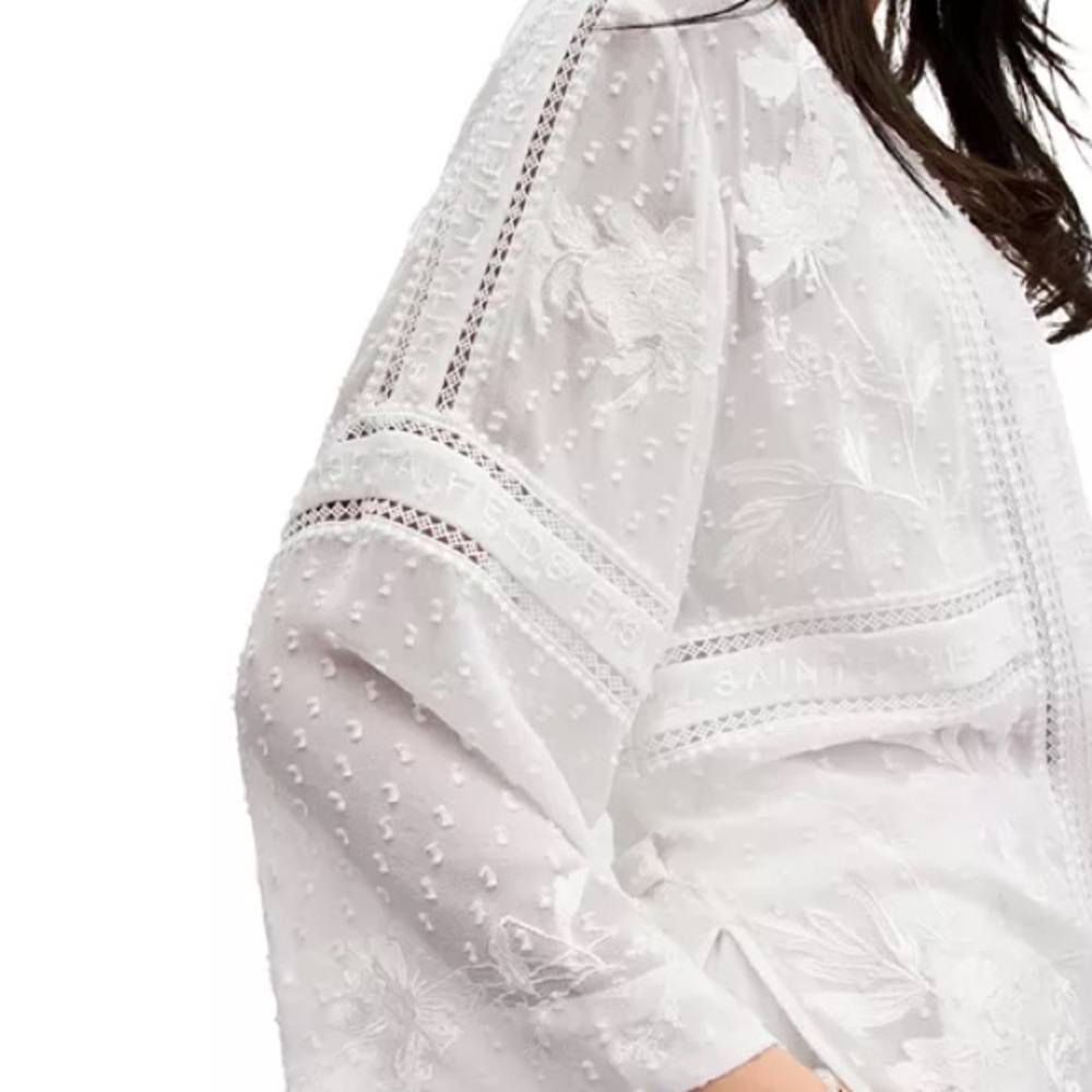All Saints White Lace Robe with Floral Pattern and Tie Waist - Picture 5 of 10